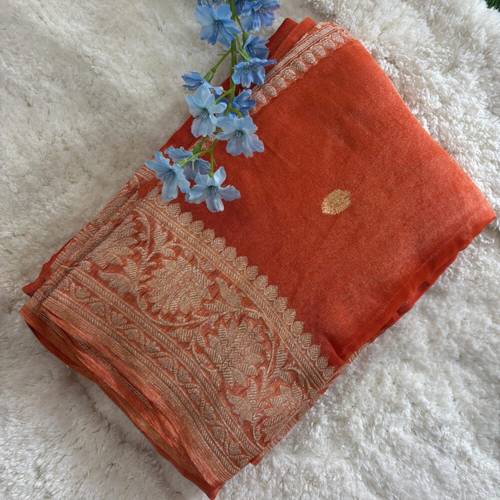 Material : Pure Benars Handloom Khaddi chiffon silk with silver Zari weaving Design : Khaddi chiffon Handloom zari weaving Blouse : Blouse Attached Length of saree : 6.5 mts Including Blouse Blouse Stitching & Falls/Pico : Please contact us on +91 6360354017 Wash & Care : Dry clean only No Return No Refund Exchange Possible if any Damages Once your order is dispatched, we will send automated messages to keep you informed about the shipping status. The delivery time varies based on your order and delivery location. Note : There might be mild colour variation in the saree due to colour reproduction in camera and screen