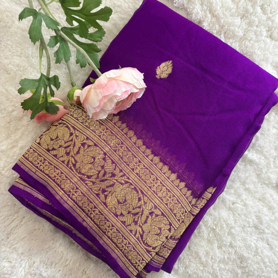 Pure Benars Handloom Khaddi Chiffon Silk With Silver Zari Weaving