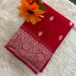 Pure Benars Handloom Khaddi chiffon silk with silver Zari weaving