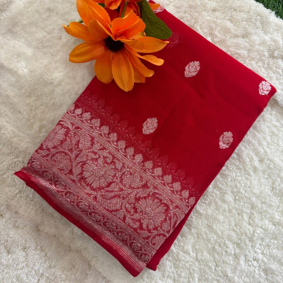 Pure Benars Handloom Khaddi chiffon silk with silver Zari weaving