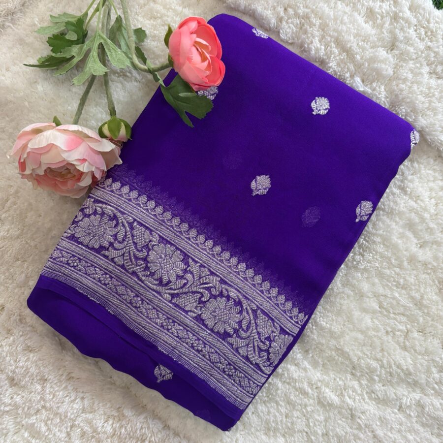 Pure Benars Handloom Khaddi chiffon silk with silver Zari weaving