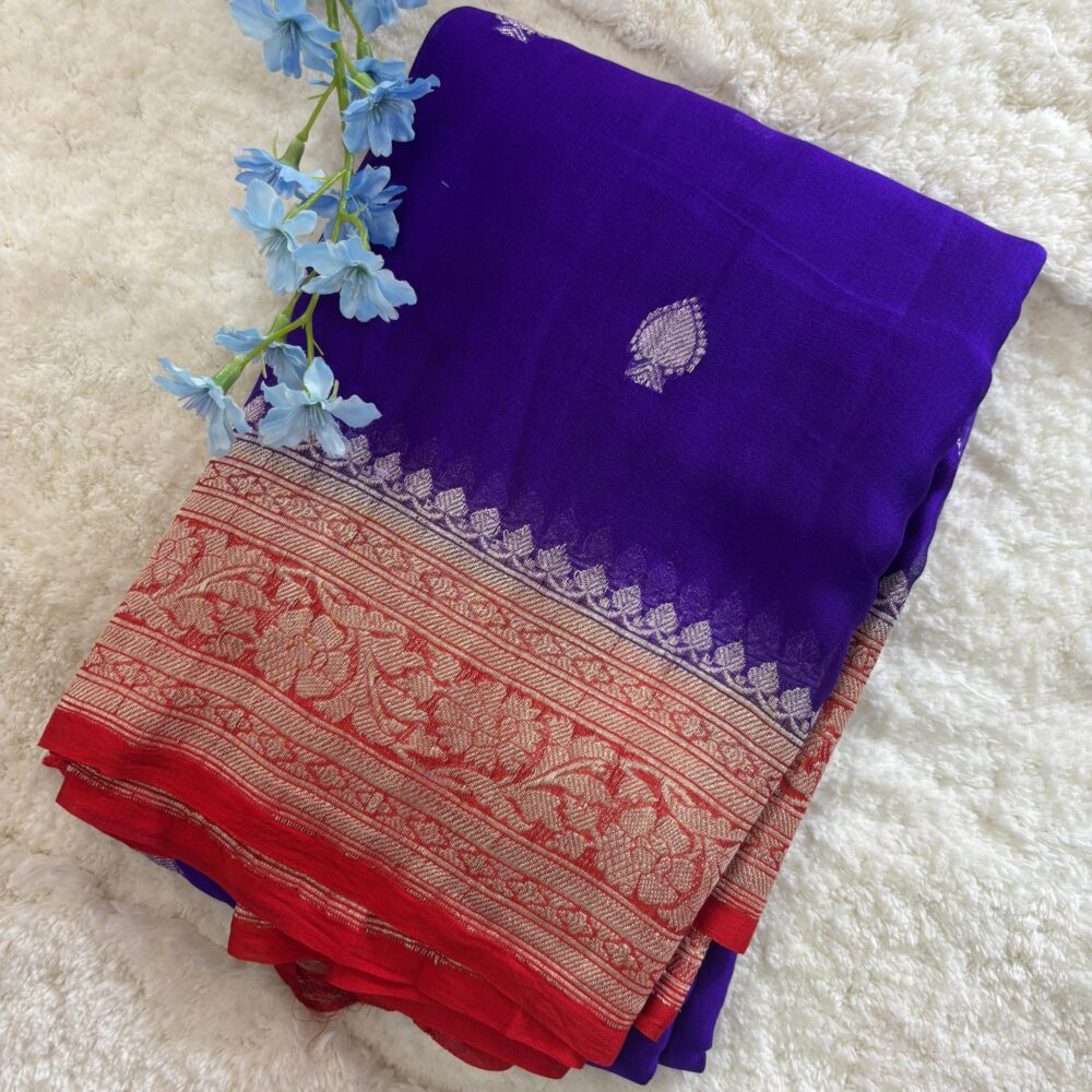 Pure Benars Handloom Khaddi chiffon silk with silver Zari weaving