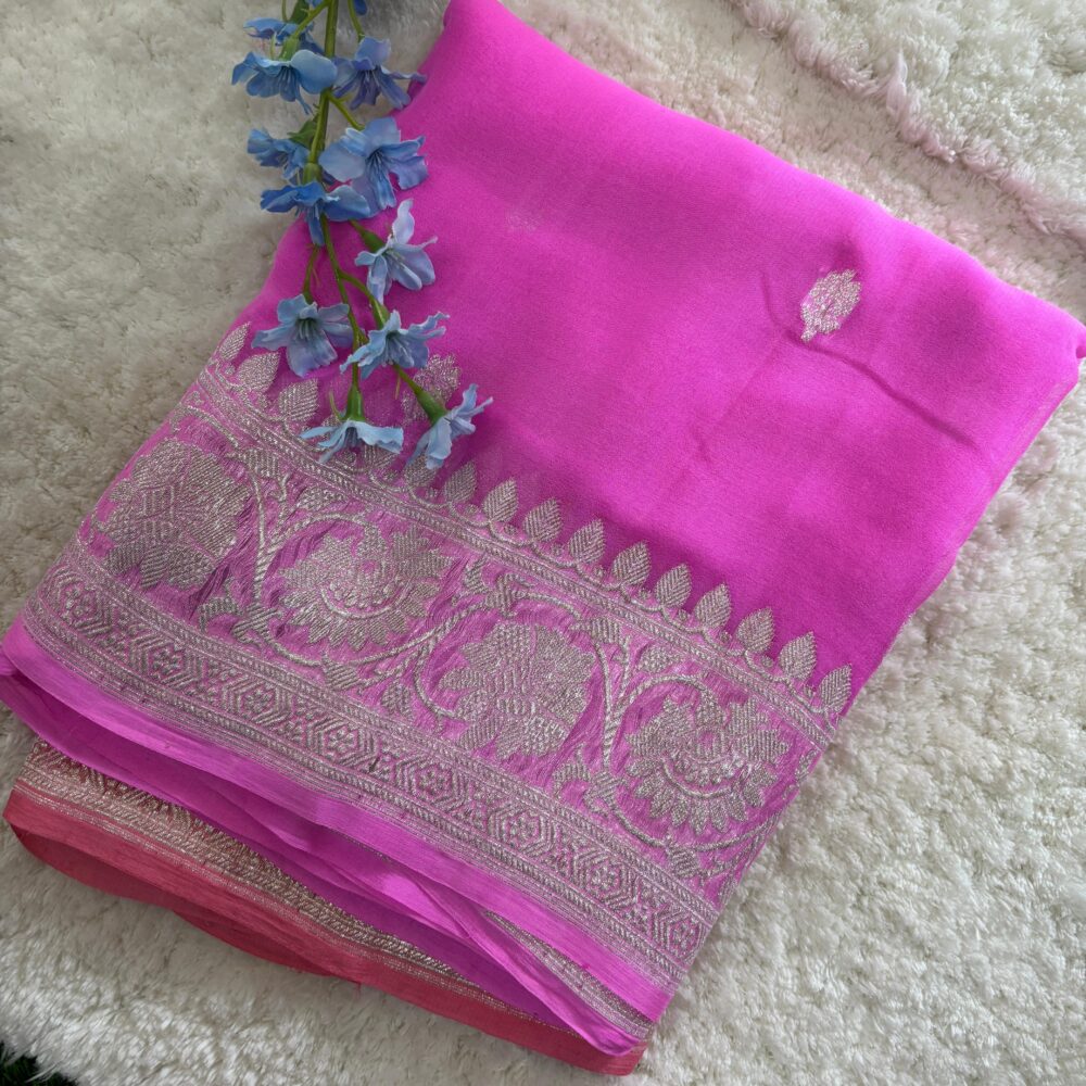 Pure Benars Handloom Khaddi chiffon silk with silver Zari weaving