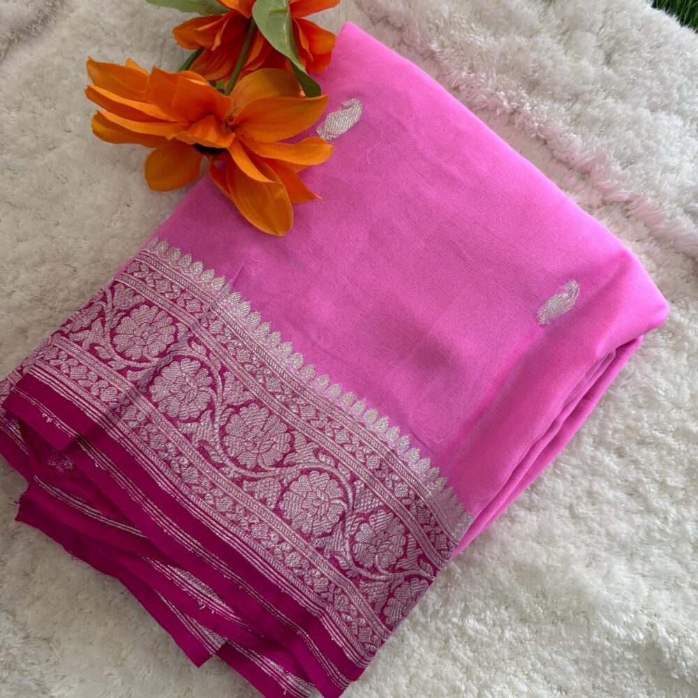 Pure Benars Handloom Khaddi chiffon silk with silver Zari weaving