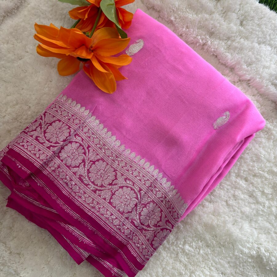 Pure Benars Handloom Khaddi chiffon silk with silver Zari weaving