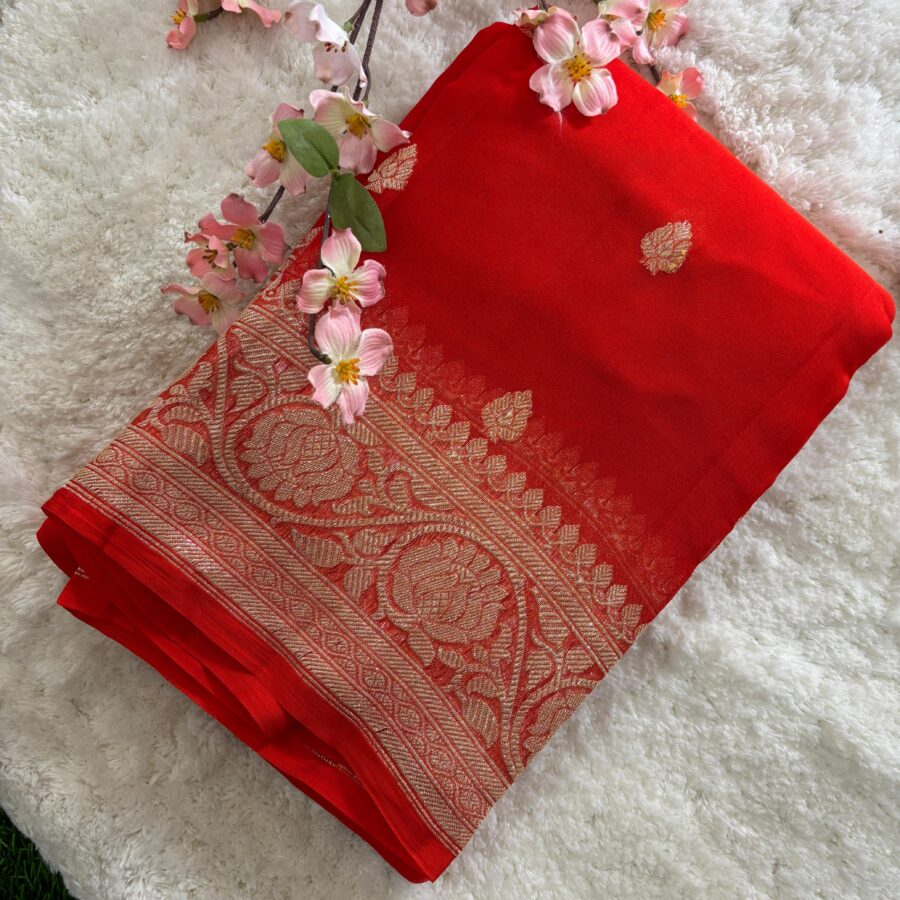 Pure Benars Handloom Khaddi chiffon silk with silver Zari weaving