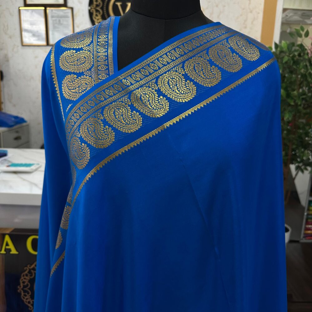 Mysore Silk Sarees Blue Colour Mango Border