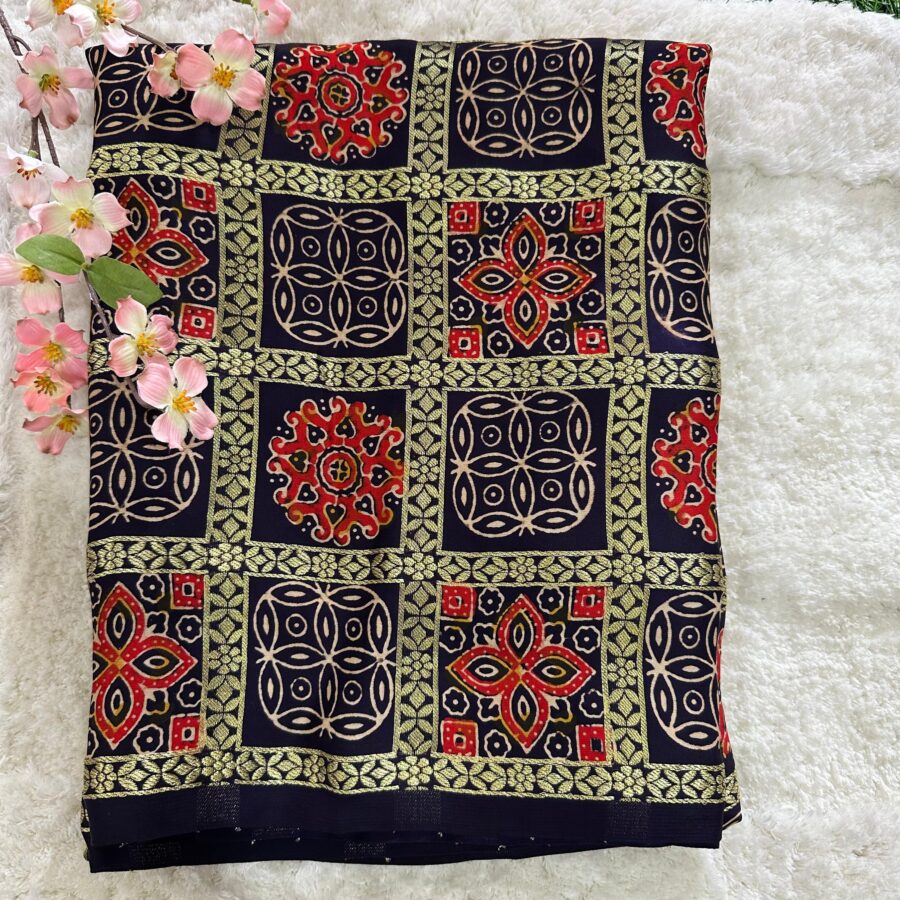 Pure Modal Silk Ajrak Print Bandhini Saree