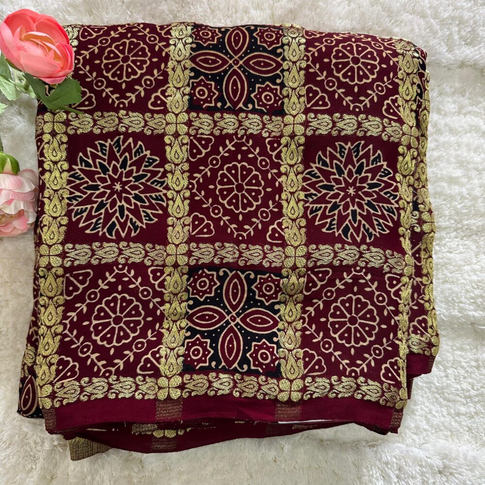 Pure Modal Silk Ajrak Print Bandhini Saree