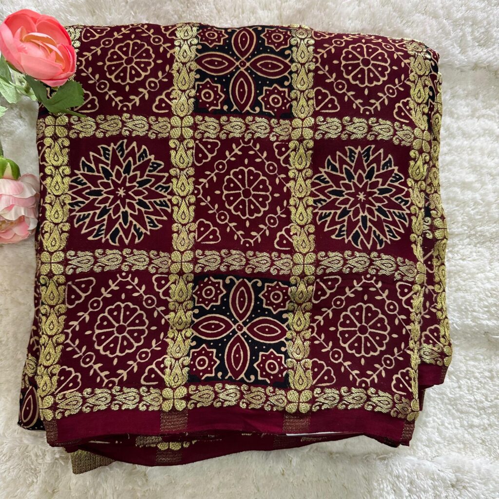 Pure Modal Silk Ajrak Print Bandhini Saree