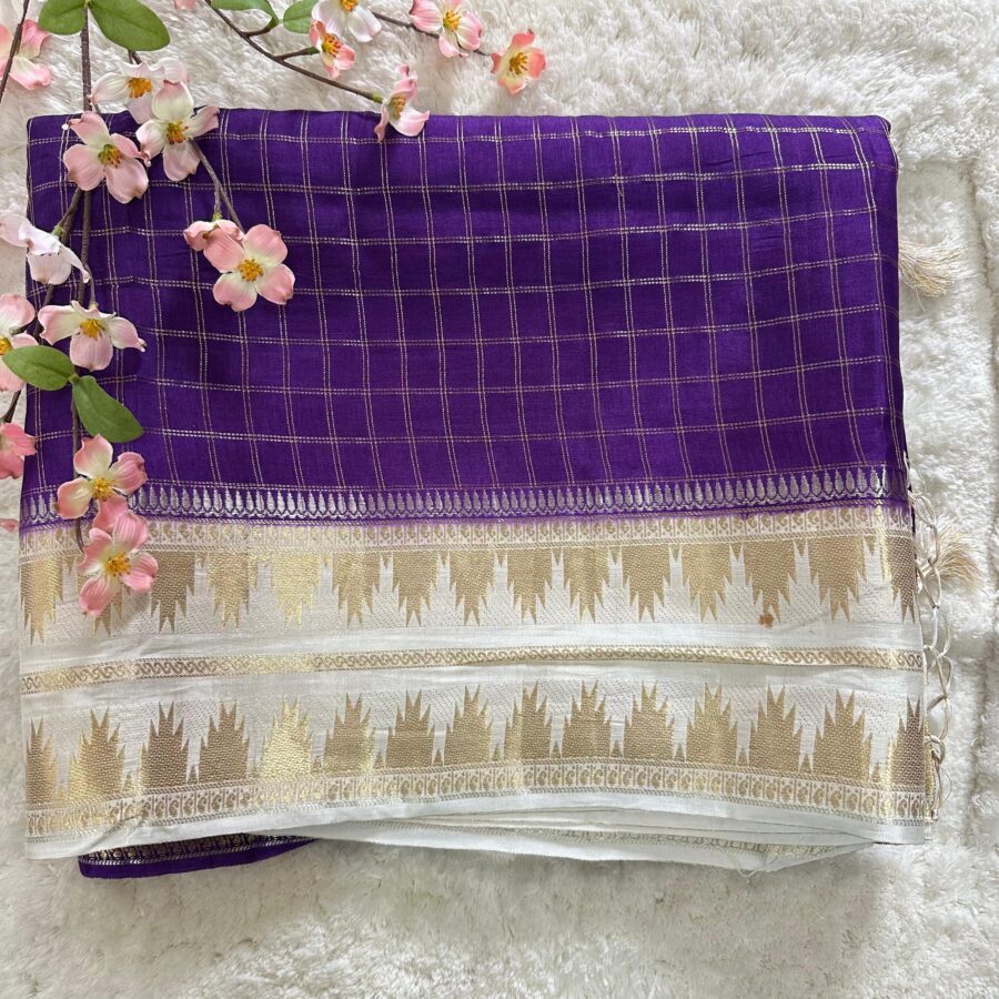 Benaras Tussur Silk Purple With Cream Border