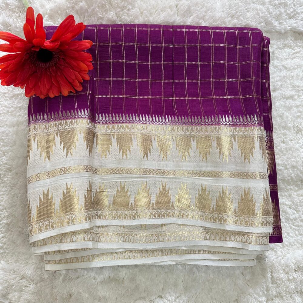 Benaras Tussur Silk Pueple With Cream Border
