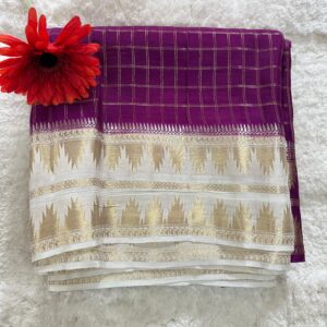 Benaras Tussur Silk Pueple With Cream Border