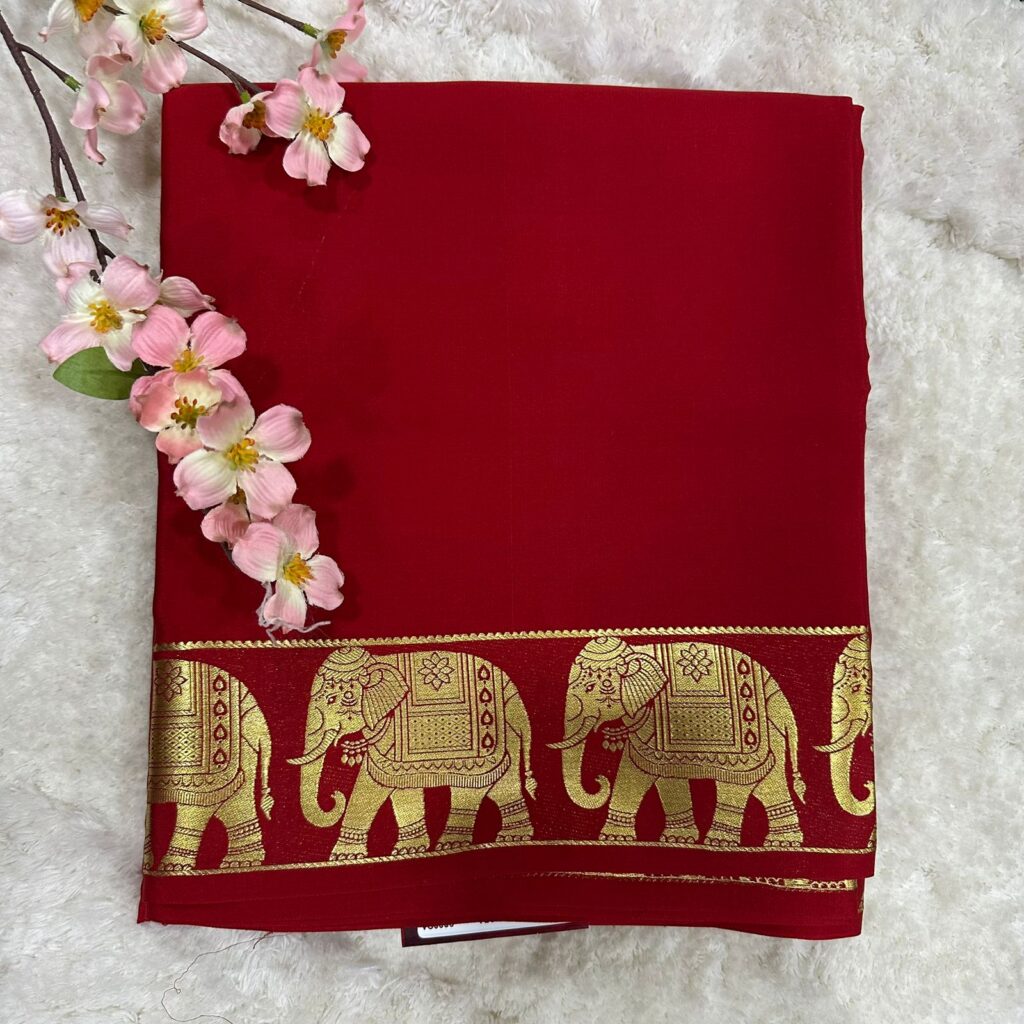 Pure Mysore Silk Crepe Elephant Border Saree