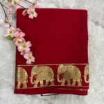 Pure Mysore Silk Crepe Elephant Border Saree