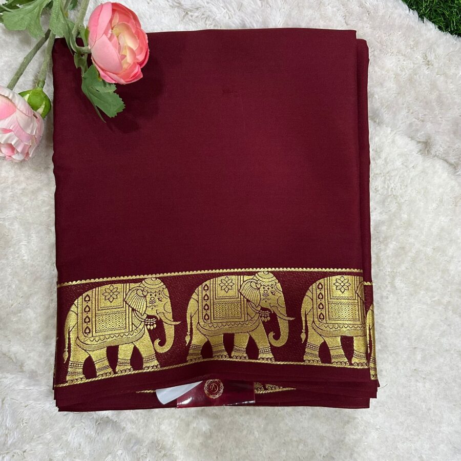 Pure Mysore Silk Crepe Elephant Border Saree