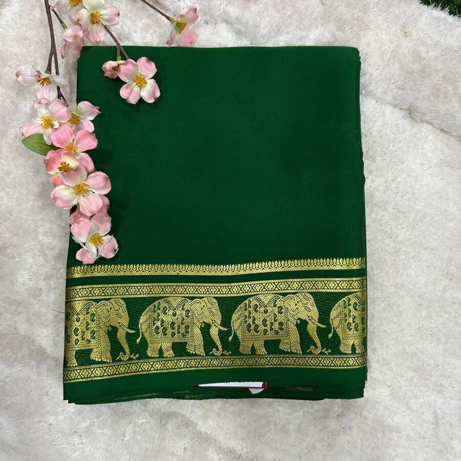 Pure Mysore Silk Crepe Elephant Border Saree