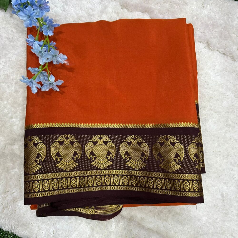 Pure Mysore Silk Crepe Gandaberunda Border Saree