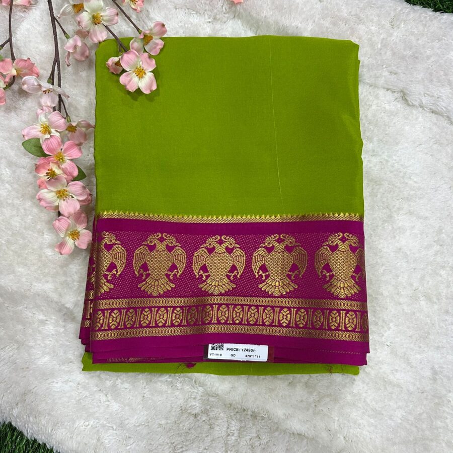 Pure Mysore Silk Crepe Gandaberunda Border Saree