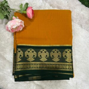 Pure Mysore Silk Crepe Gandaberunda Border Saree