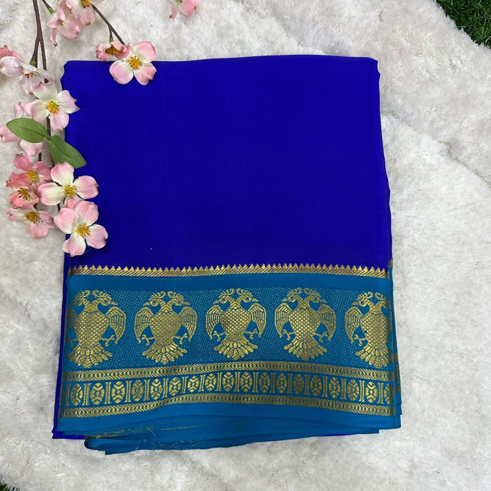Pure Mysore Silk Crepe Gandaberunda Border Saree
