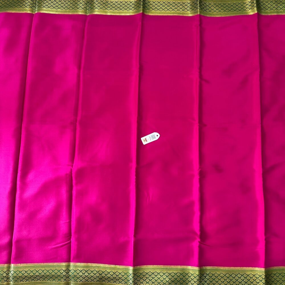 Material : Pure Mysore Silk Crepe Saree Design : Pure Mysore Silk Crepe Silk Mark Certified Blouse : Blouse Attached Length of saree : 6.5 mts Including Blouse Wash & Care : Dry clean only Blouse Stitching & Falls/Pico : Please contact us on +91 6360354017 No Return No Refund • Exchange Possible if any Damages • Once your order is dispatched, we will send automated messages to keep you informed about the shipping status. • The delivery time varies based on your order and delivery location. Note : There might be mild colour variation in the saree due to colour reproduction in camera and screen