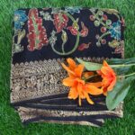 Black  Crepe Fabric with Multicolor Embroidered & Rich Pallu And Border